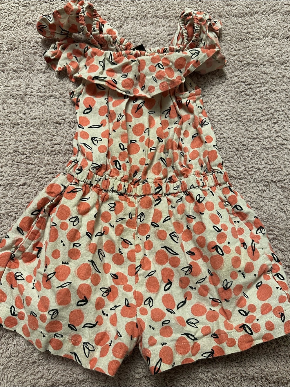 🍑 Tea Collection Peach Print Flutter Sleeve Romper Dress 2T